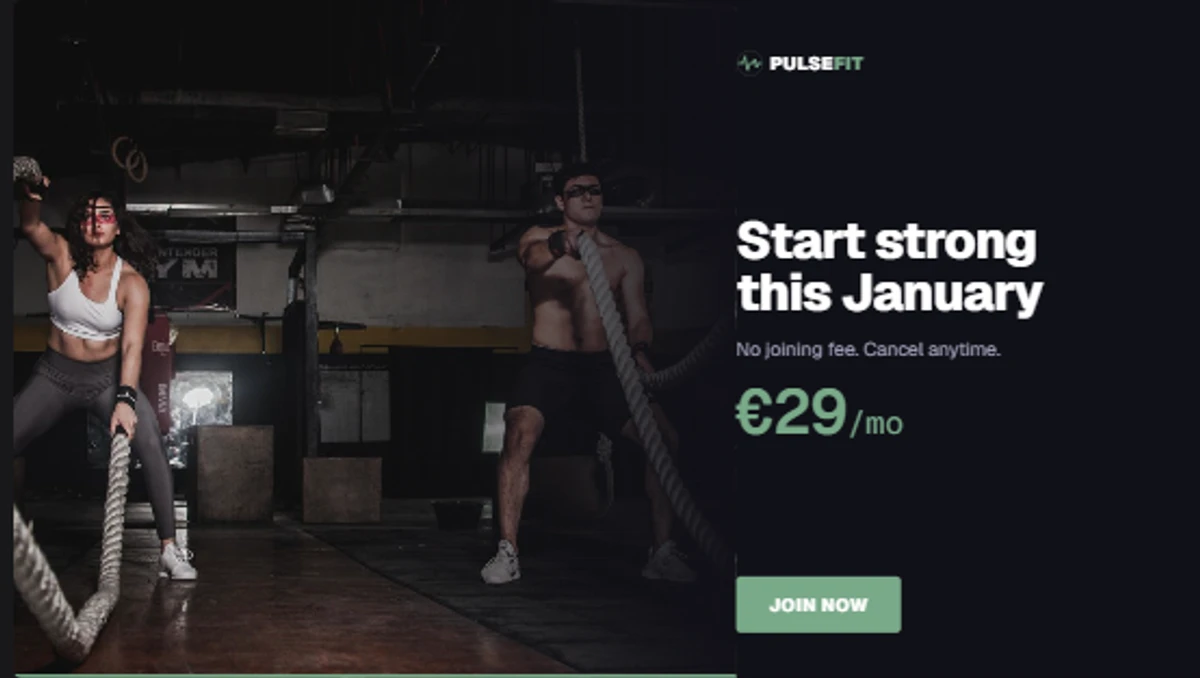 Membership Promotion template on a digital signage display showing a clean, branded promotional layout for a fitness studio