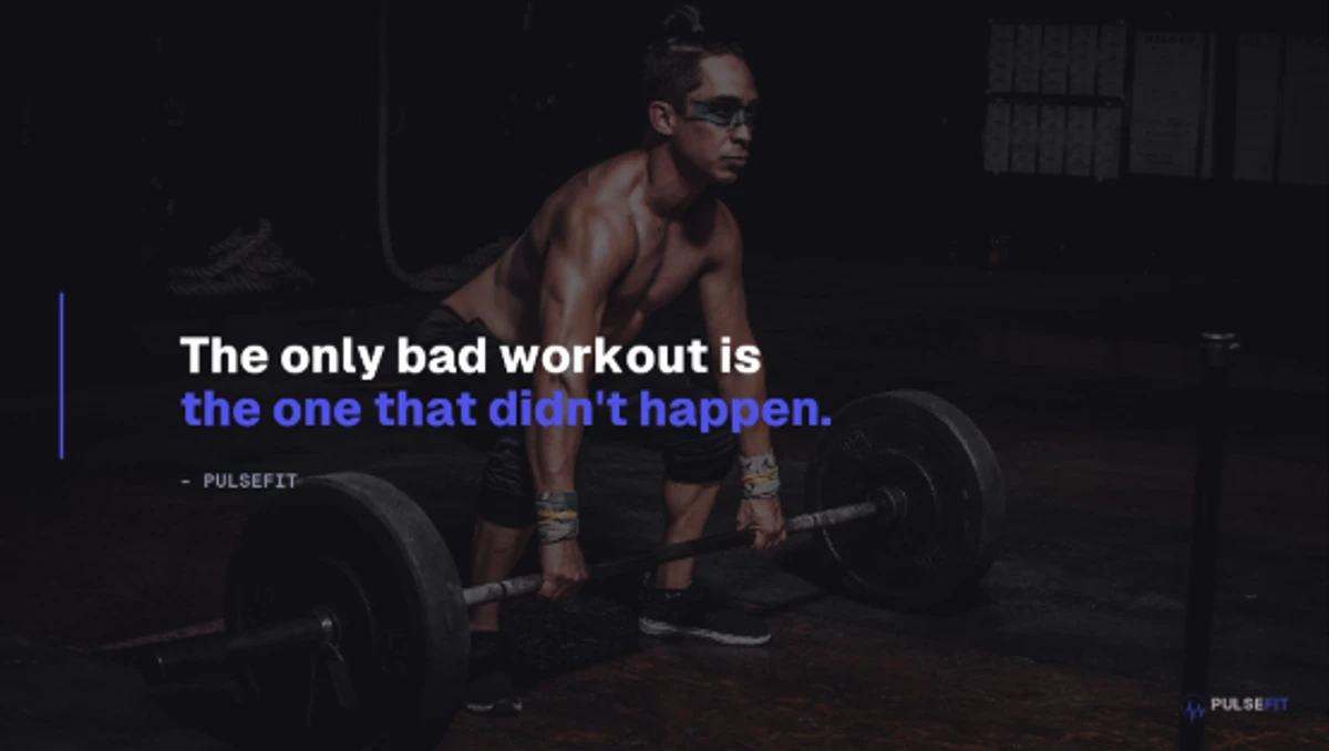 Motivational Quote template showing a short inspirational message over a dark cinematic gym background with an athlete training